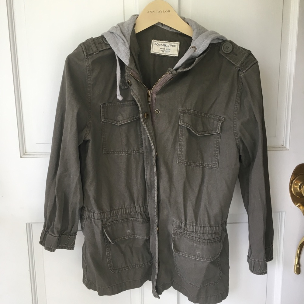 Gray/Green military jacket with hoodie